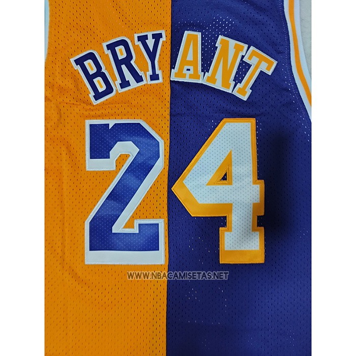 Camiseta Los Angeles Lakers Kobe Bryant NO 24 Mitchell & Ness 1996-97 Split Amarillo Violeta